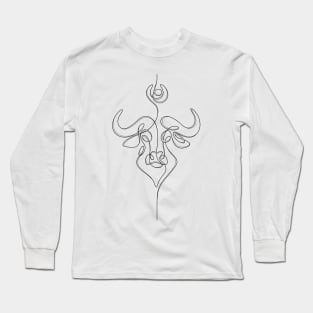 Minimalistic Continuous Line Bull Portrait (black line on white background) Long Sleeve T-Shirt